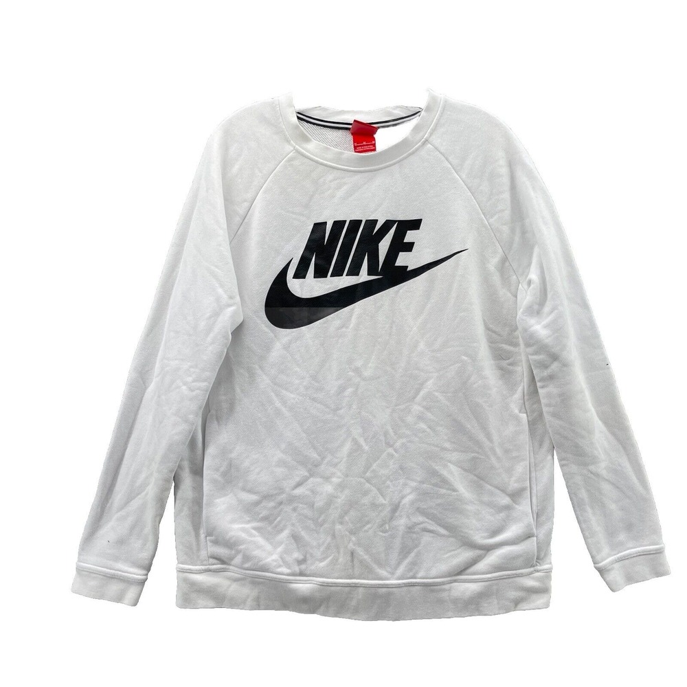 Nike Club Sweater Unisex Medium White Crew Neck Fleece Preppy Academia Sports